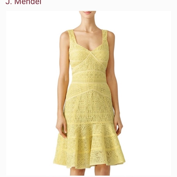 J. MENDEL Floral Graphic Lace Dress in Coral - Picture 5 of 7